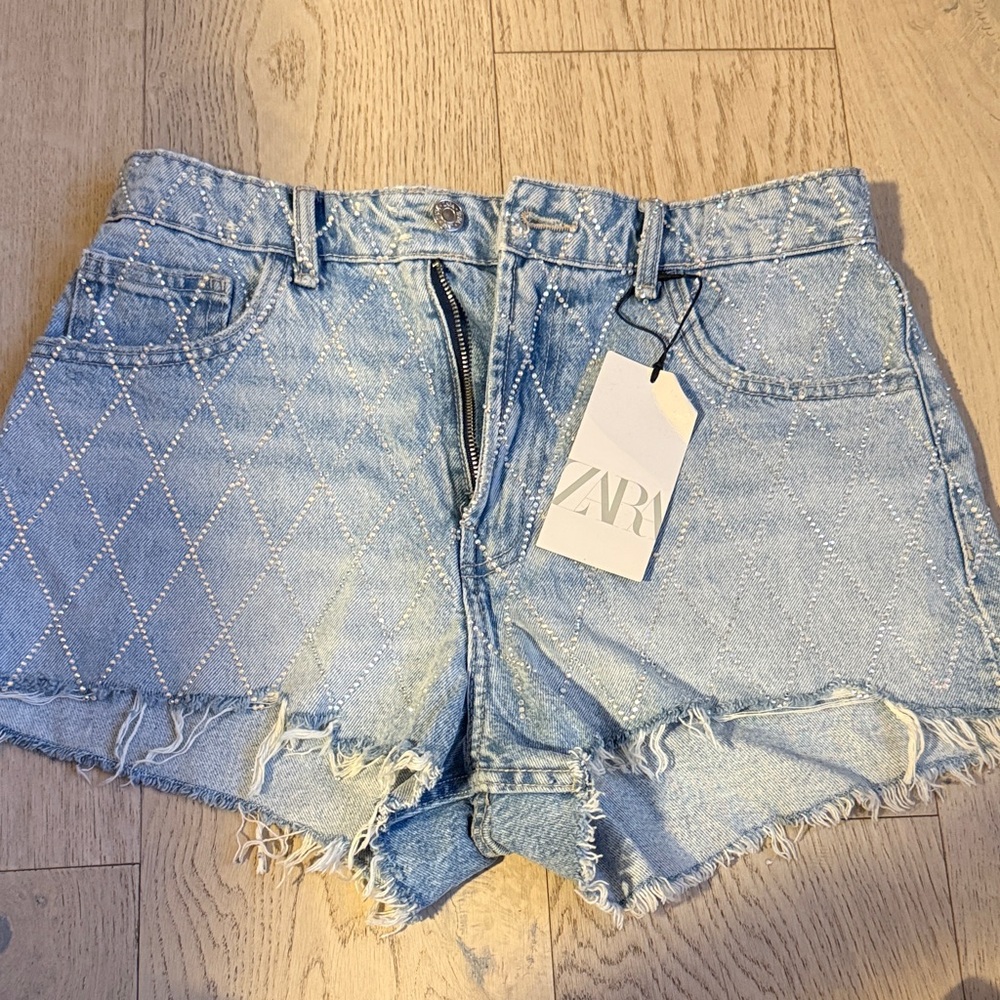 Zara Blue Jean Shorts with Diamond Pattern